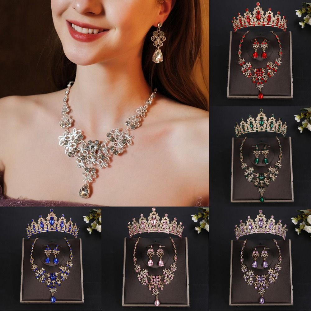 Shiny Bridal Jewelry Sets Baroque Style Crystal Headdress Tiara Earrings Necklace  Pageant