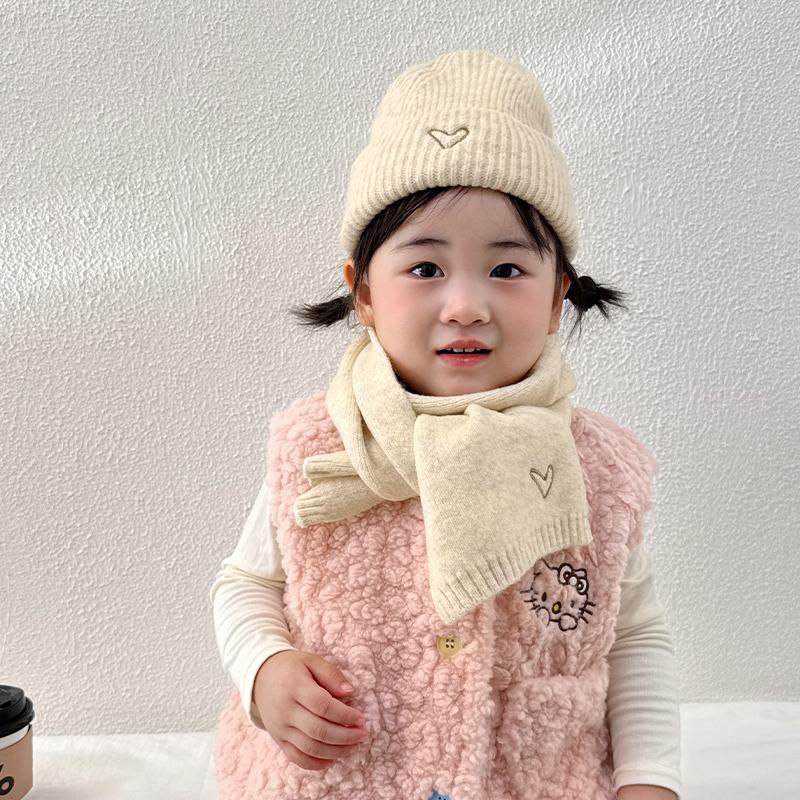 Children'S Hat And Scarf Two-Piece Set Autumn And Winter Korean Style Knitted Hat Baby Warm Wool Pullover Hat Scarf