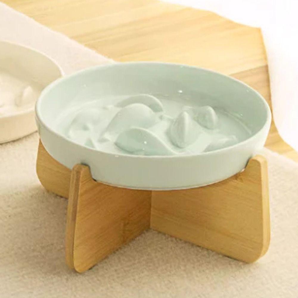 Wood Stand Raised Cat Bowl Anti-choking Cat Feeding Bowl Pet Supplies Slow Feeder Bowl  Pet Feeding