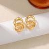 New Interlocking Circle Earrings for Women Gold Color Waterproof PVD Statement Double Round Knot Ear Stud Jewelry Stylish Bijoux