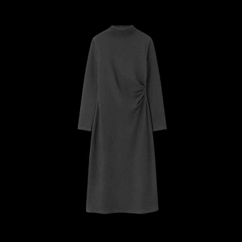 Soft Wool Blend Pleated A-Line Midi Dress