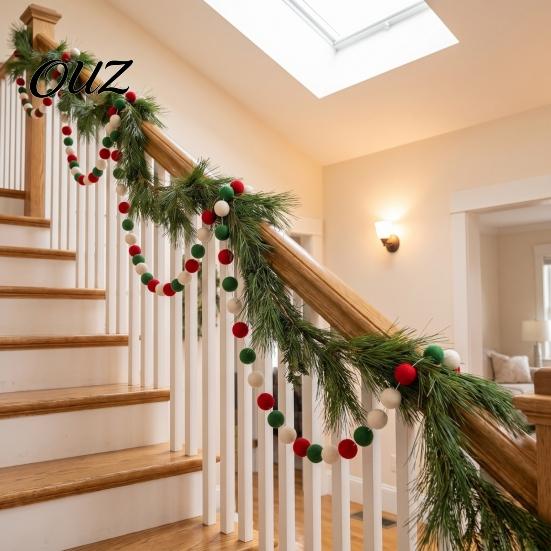 Christmas Tree Embellishment 78.8 Inch Pom Garland, Red Green White 20/30 Pompom Xmas Party Wall Decor Balls Garland Ornaments for Tree, Fireplace,