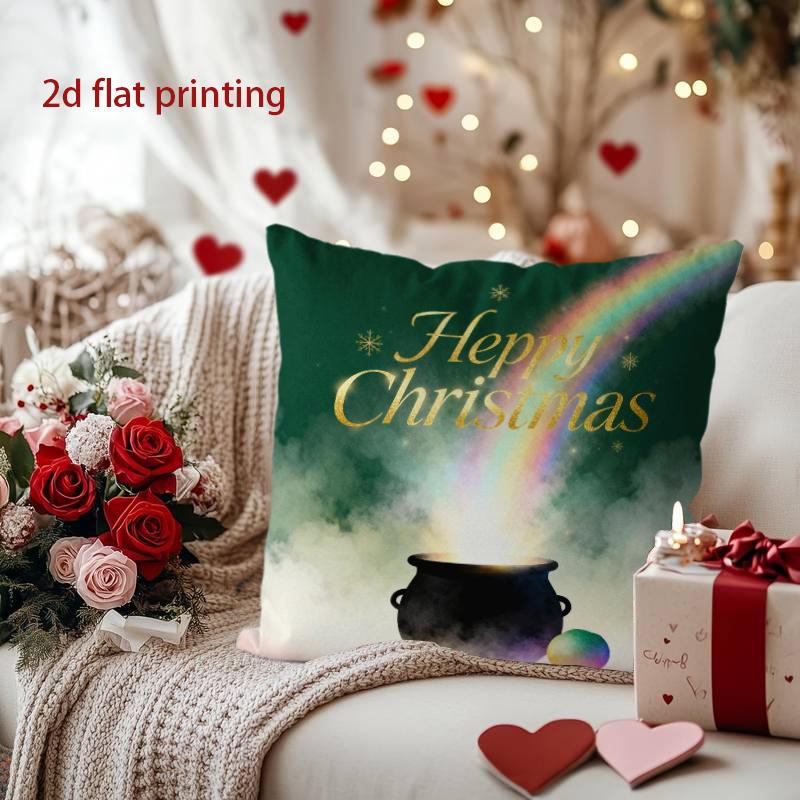 Happy Pot of Gold Rainbow Pillow for Festive Decor Pattern Cushion Cover Suitable for Sofa Bedroom Car Pillow Cover