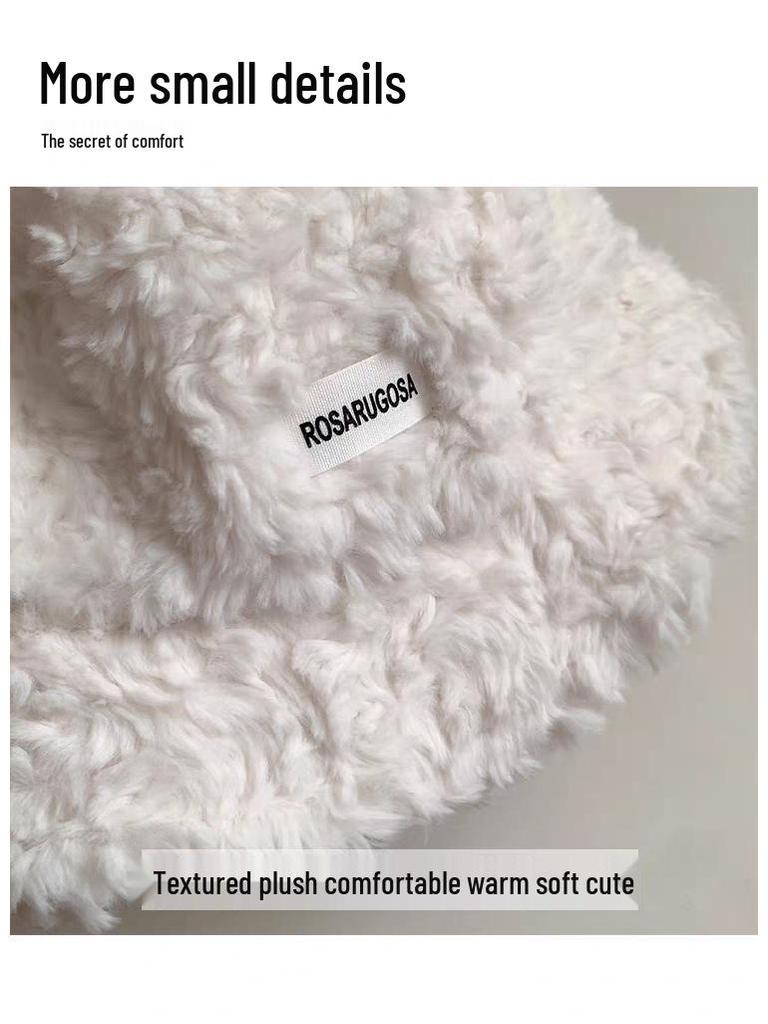 Cute Lamb Ears Plush Women's Bucket Hat - New for Autumn/Winter 2025, Warm Basin Hat with Face-Slimming Style