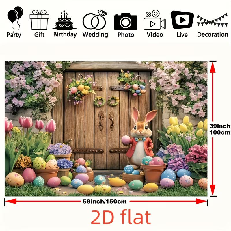 2D Easter Rabbit Door Tapestry, Tulips & Easter Eggs Wall Decor