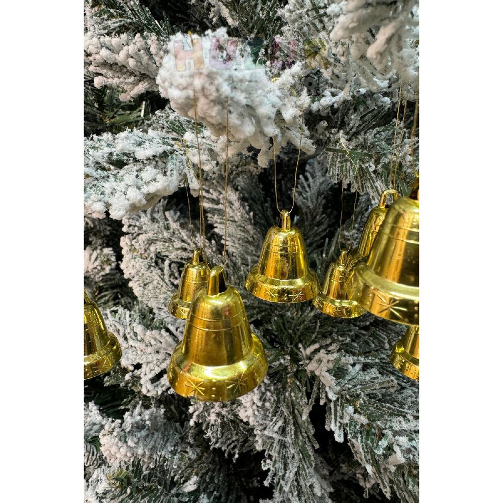 New Year's Pine Tree Bell Ornament Gold String 9pcs 3 Cm New Year Tree Ornament Gold Golden Yellow Color Bell Shiny