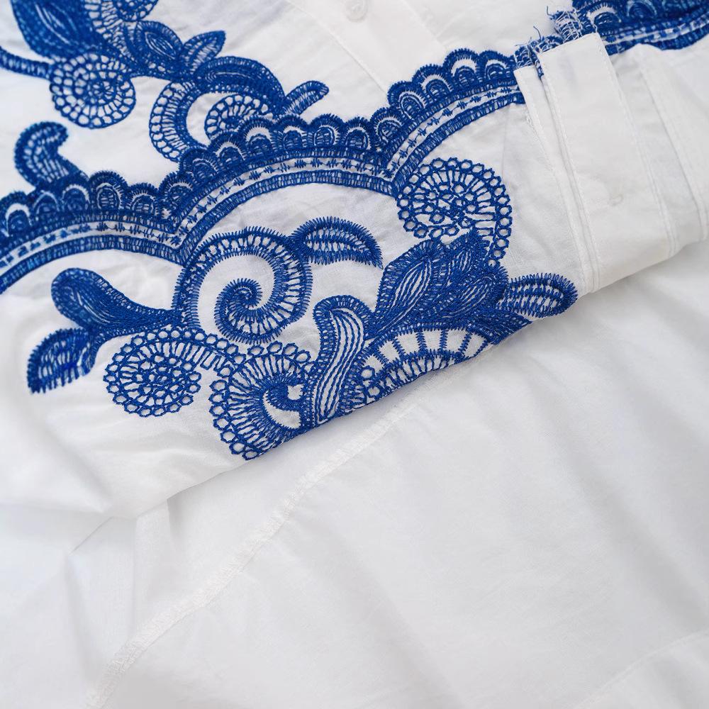 Dámský letní 2025 retro barevný blok vyšívaný set košile a midi sukně