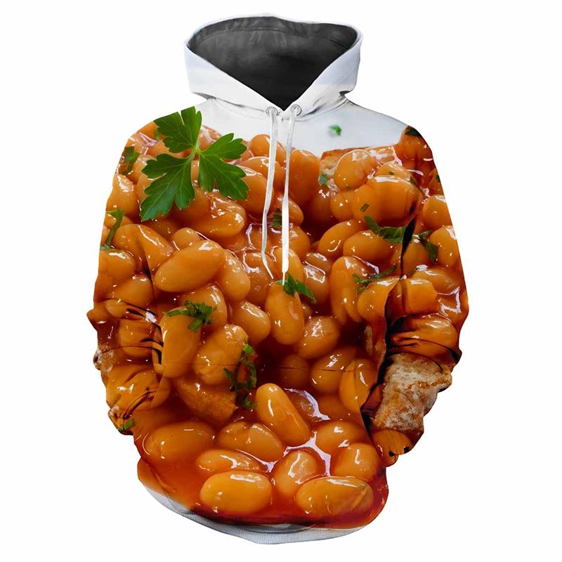 Mňam jídlo Popcorn 3D tištěné Pánské mikiny Žena Kreativní Osobnost Hranolky Grafická mikina Dětská Vtipná Ležérní Volná Top