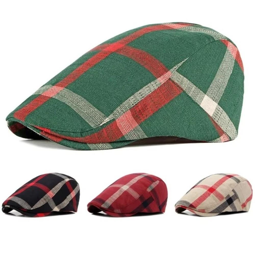Button Adjustable Plaid Berets Colorful Newsboy Caps Unisex Summer Visor Hat for Men Women