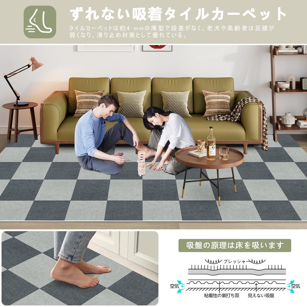 Amazon Exclusive Brand: XIWEIYI Interlocking Mats (30*30*0.4cm, 20 Pieces) Large Tile Carpet, Suction Mats, Non-Slip, Soundproof, Heat-Retaining, Comp