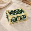 Zinc Alloy Jewelry Storage Box with Open Interior, Quiet Magnetic Closure, Blue Floral Motifs, and Gold-Tone Trim