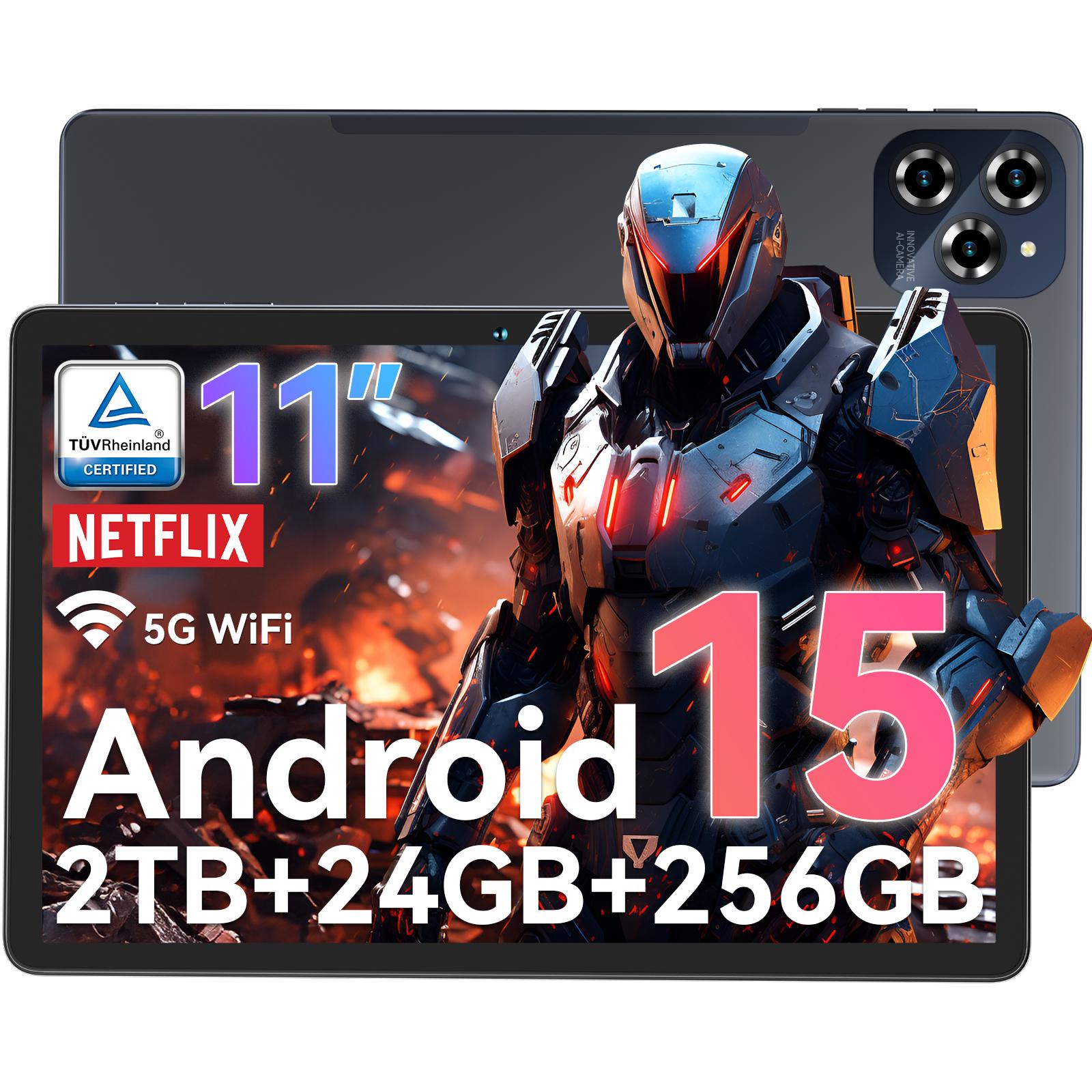Tablette TABWEE 2025 W90 11 pouces Android 15, 24 Go de RAM, 256 Go de mémoire(2 To TF),Grand écran Widevide L1, Octa-core T615, 8000 mAh, Wi-Fi 5G, LET 4G, 18 W 24+256 gris