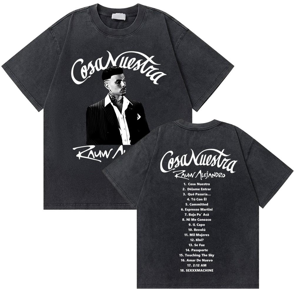 Rapper Rauw Alejandro Cosa Nuestra Vintage Washed T Shirt Men Women Hip Hop Fashion Pop Music Tshirt Mens Oversized Tshirts