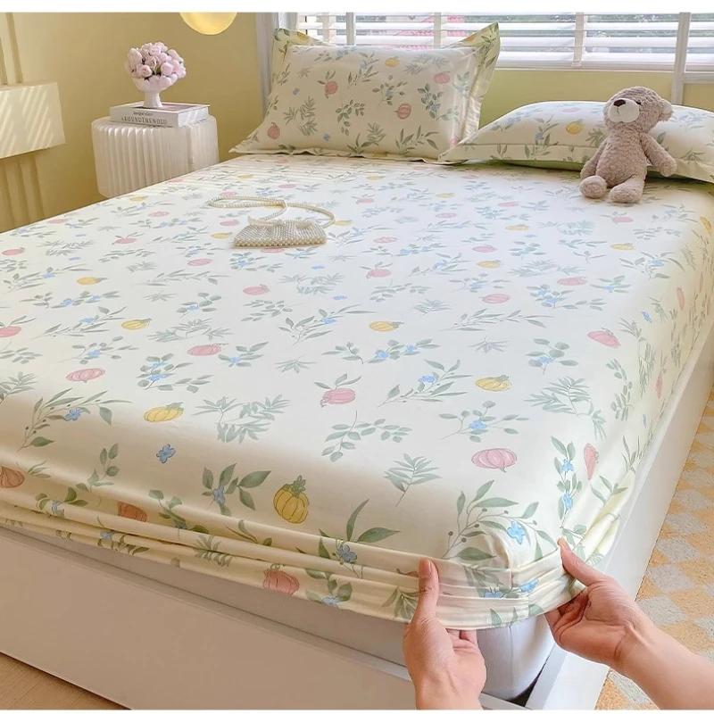 Single Double Queen King Cotton Printing Fitted Bed Sheets for Home Bed Dustproof Protective Case Bed Mattress Cover