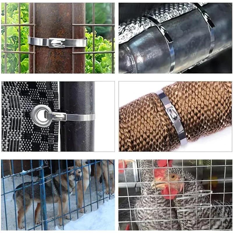 100Pcs Stainless Steel Cable Ties Metal Zip Ties Strap for Exhaust Wrap Multi-Purpose Heavy Duty Self-locking Fastening Ring