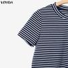 VONDA Two Pieces Women Sets Striped Short Sleeve Crop Tops and Long Skirts Outfits 