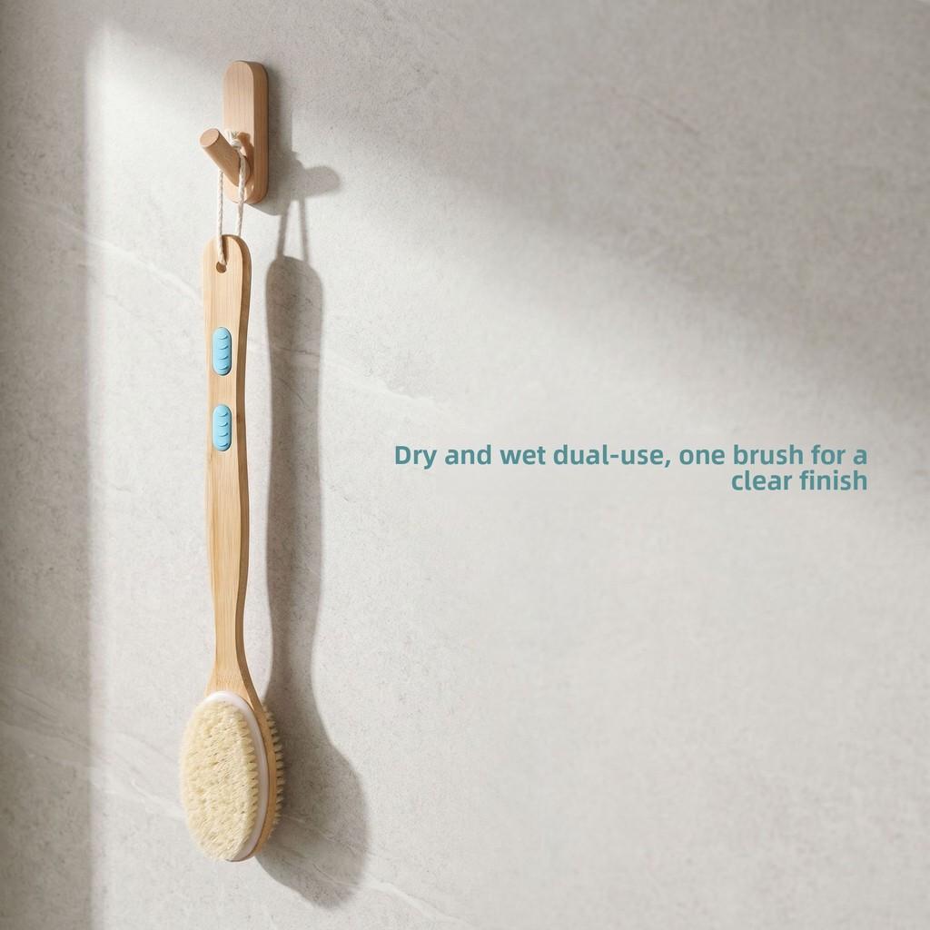 Bath Brush Exfoliating Dualside Long Handle With Pig Bristle For Skin Softening