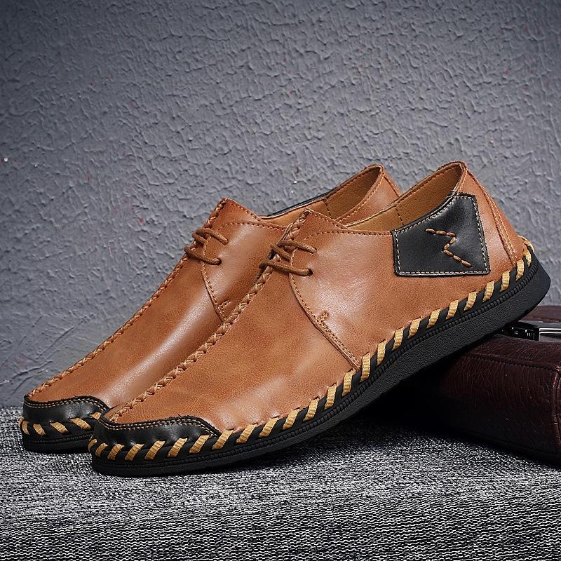 Spring and Autumn Men's Leather Shoes Hand-sewn Men's Shoes Casual Men's Casual Leather Shoes Foreign Trade Classic Large Size Casual Shoes