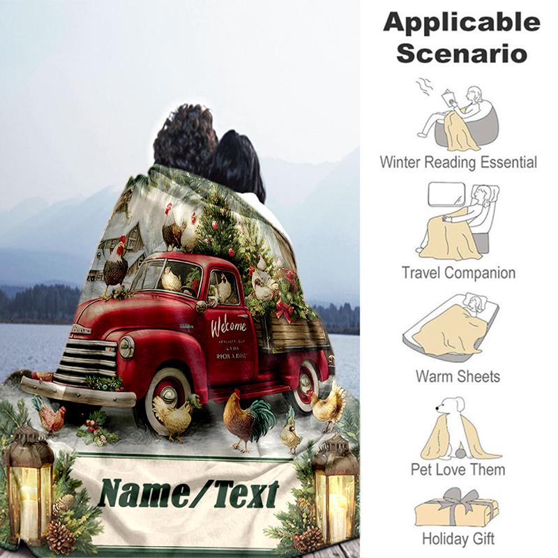 1PC Custom Name Christmas Truck Decorations outdooor Flannel blankets Throw Blanket All-Season Throw Gift Bedspread for Couch, Bed, Camping Holiday Bi