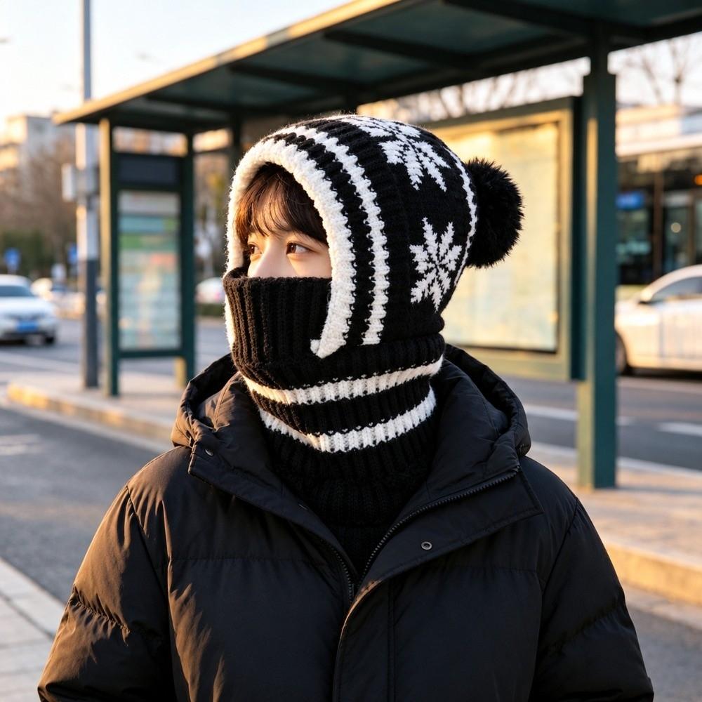 Ear Protection Winter Beanie Mask Fleece Lining Integrated Scarf Cap Daily Wear