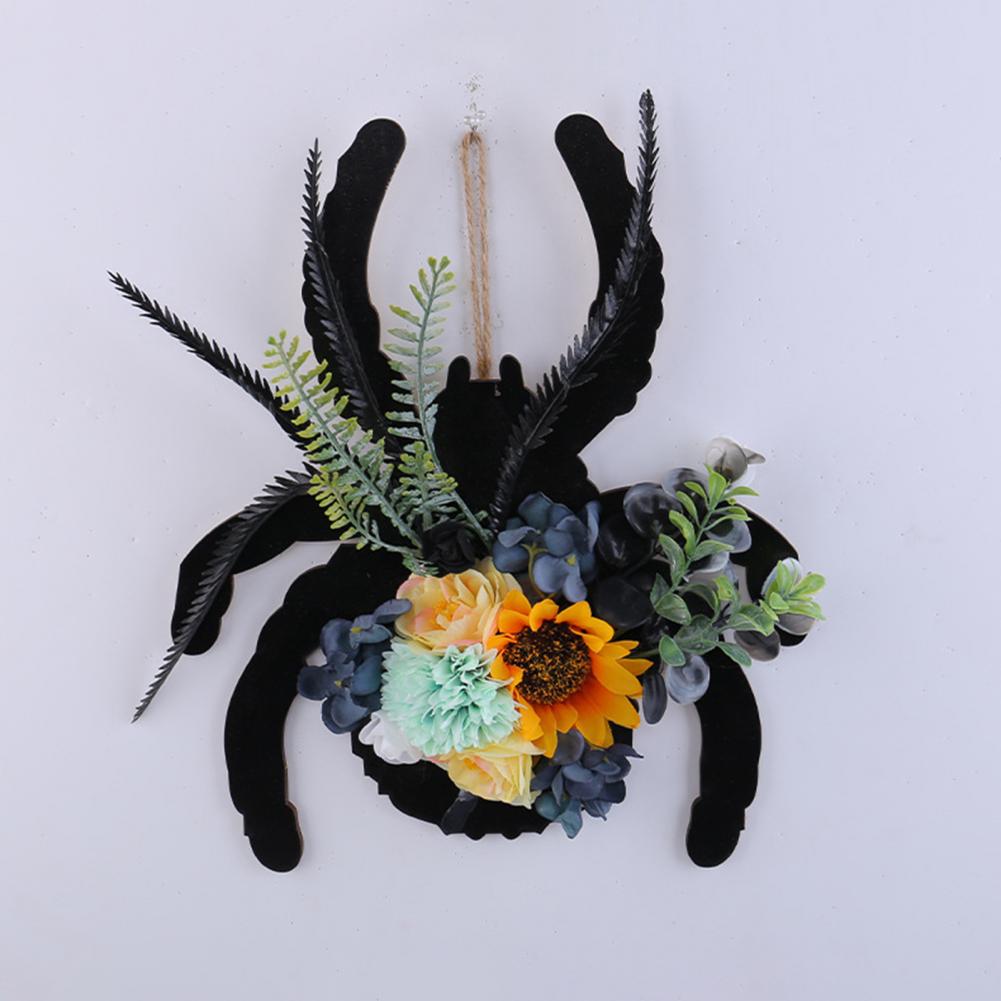 Natural Halloween Wreath Realistic Spider Wreath Black Spider Halloween Wreath with Artificial Flowers for Front Door Wall Decor