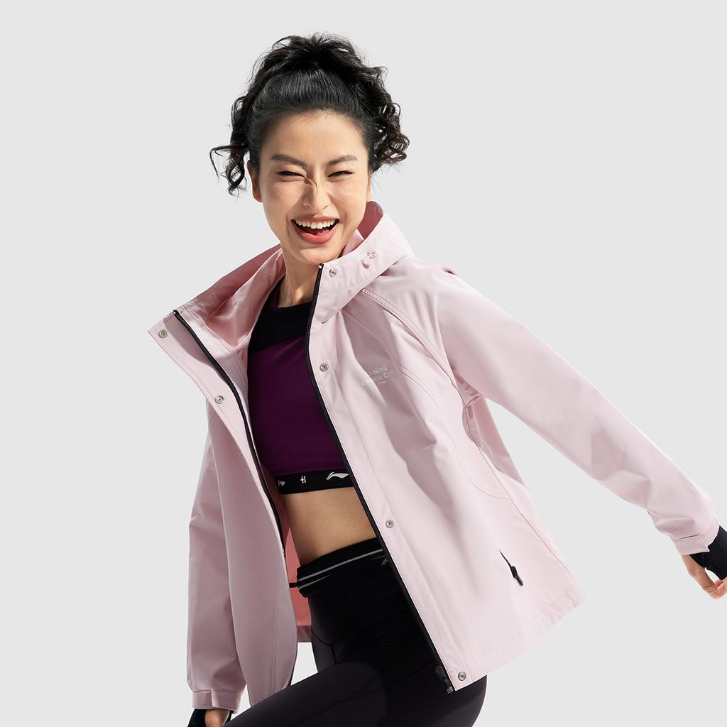 Li-Ning Lettuce Edge Water-Resistant Hooded Letter Print Loose Cycling Camping Windbreaker Women Jackets Light-Pink AFDU940-4