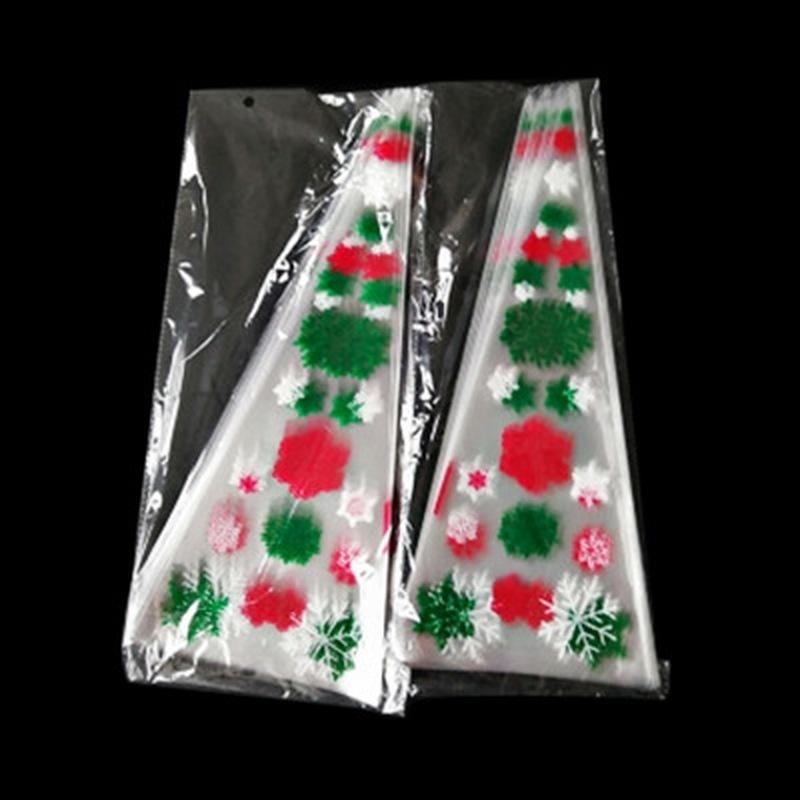 100PCS Wedding Favors Transparent Xmas Pattern Cone-Shaped Christmas Candy Bags Gift Pouch Pocket Pastry Bags Xmas Gifts Bags