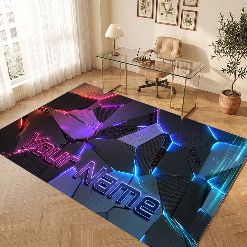 Abstract Geometric Theme Crystal Velvet Floor Rug Personalized Custom Name Text Warm Carpet Home Decoration