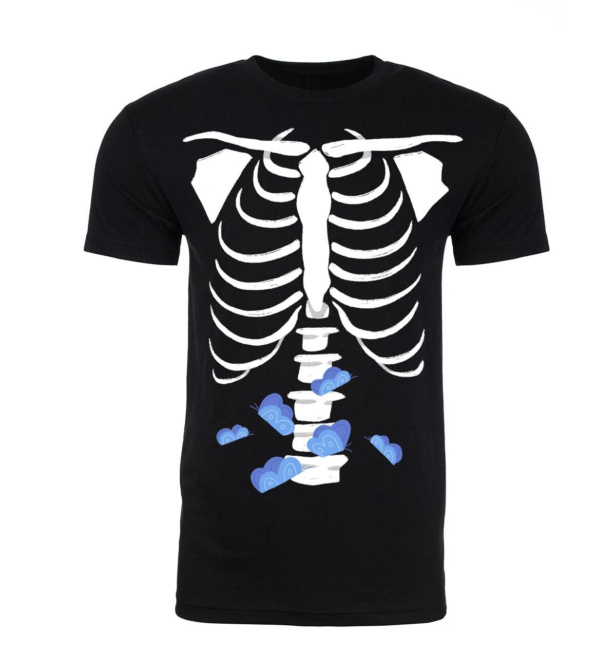 Nervous Butterflies Skeleton T-Shirt, Graphic Tees, Halloween Men s Shirt XL