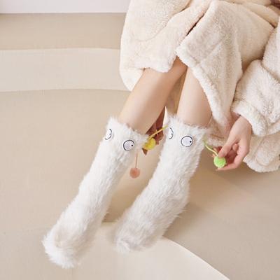 1 Pair Women Imitation Mink Fleece Socks Ultra Warm Big Eyes 3D Cartoon Socks Elastic Fit Soft Thick Cozy Thermal Socks