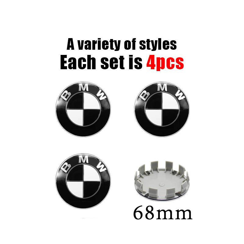 Car Black White BMW Logo Front Hood Emblem 82mm Rear Badge 74mm Wheel Hub Cap 68mm 56mm steering wheel sticker 45mm Accessories