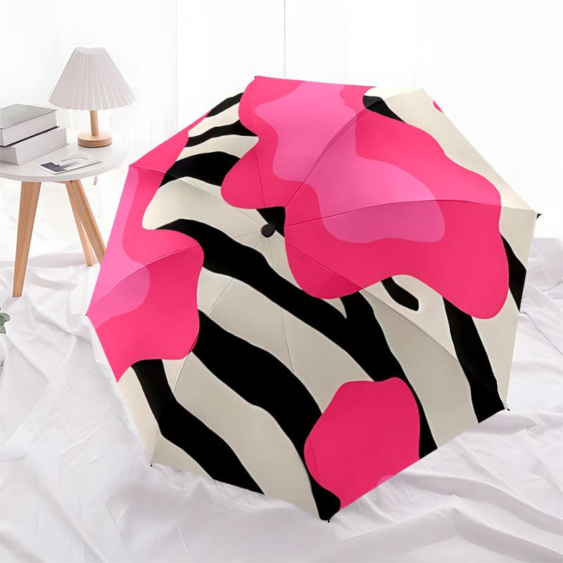 1pc Zebra Pink Pattern Automatic Folding Umbrella - Windproof Compact Travel Umbrella with Auto Open/Close, 8-Rib Heavy-Duty Shaft for Women/Men A036