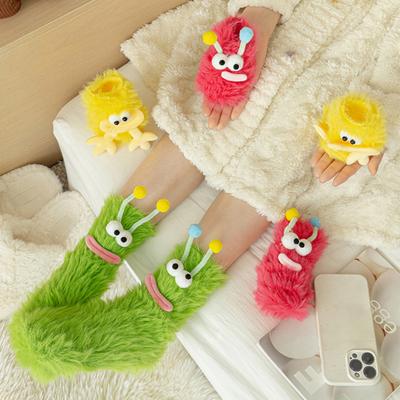1 Paar Cartoon-Socken mit lustigem Ausdruck, Dekoration für Tiere mit großen Augen, dicker, flauschiger Plüsch, Wärmespeicherung, Bodensocken für Herbst und Winter, Urlaubsgeschenk