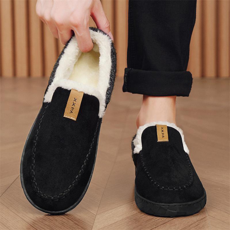 Men's Lazy Slip-on Snow Boots, Winter Velvet Warm Fur Cotton Shoes for Northeast Men