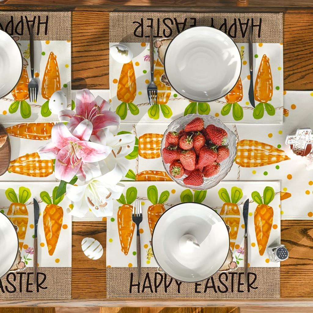 12x18 Inch Flowers Seasonal Spring Table Mats for Party Kitchen Dining 4pcs Carrot Bunny Rabbit Happy Easter Placemats Set of 4