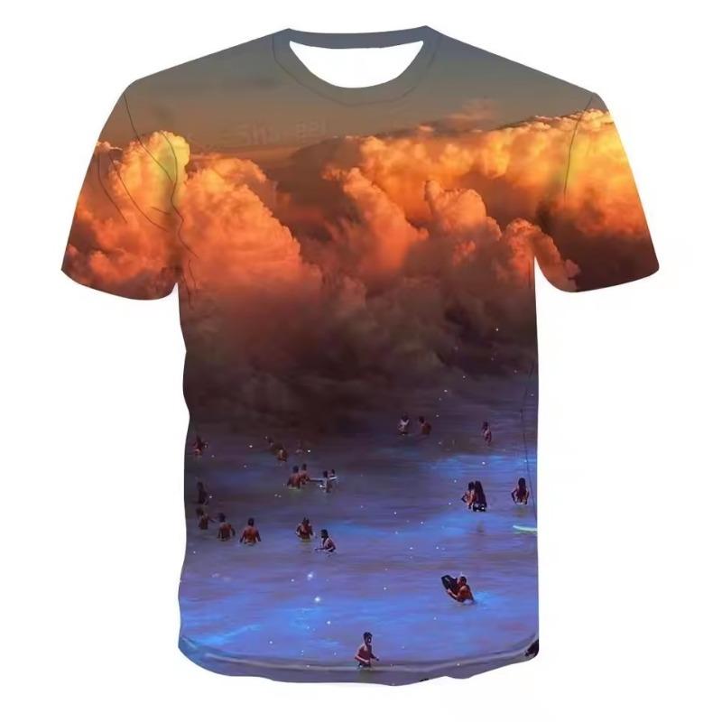 Summer Sunset Scenery Graphic T Shirts Fashion Men's T-shirts with Natural Landscape Pattern Casual Handsome 3D Print T-shirt