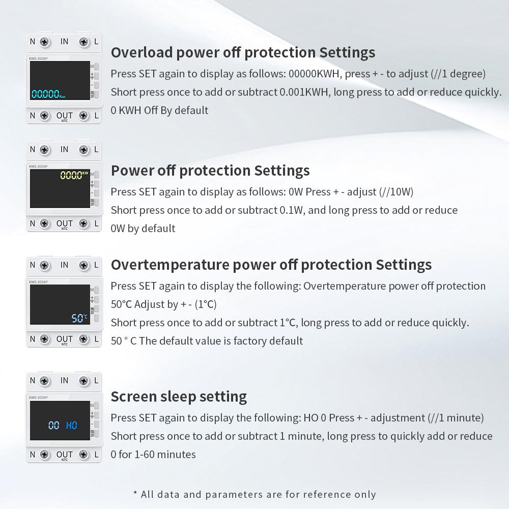 8 in 1 WiFi Smart Earth Leakage Over Under Voltage Protector Relay Device Switch Breaker Energy Power kWh Meter Smart Life 63A