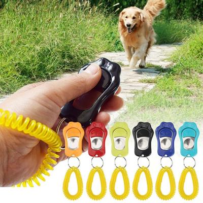 Cute Paw Shape Dog Clicker Paw Shape PC/Stainless Steel Sheet Pet Tranining Clickers Multi-colors with Wrist Strap