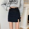 Unique Classic Versatile Youthful Design Split Skirt Slim Black Stretch High-Waisted Halter Package Hip A-word Ladies Summer Fashion Denim Short Skirt