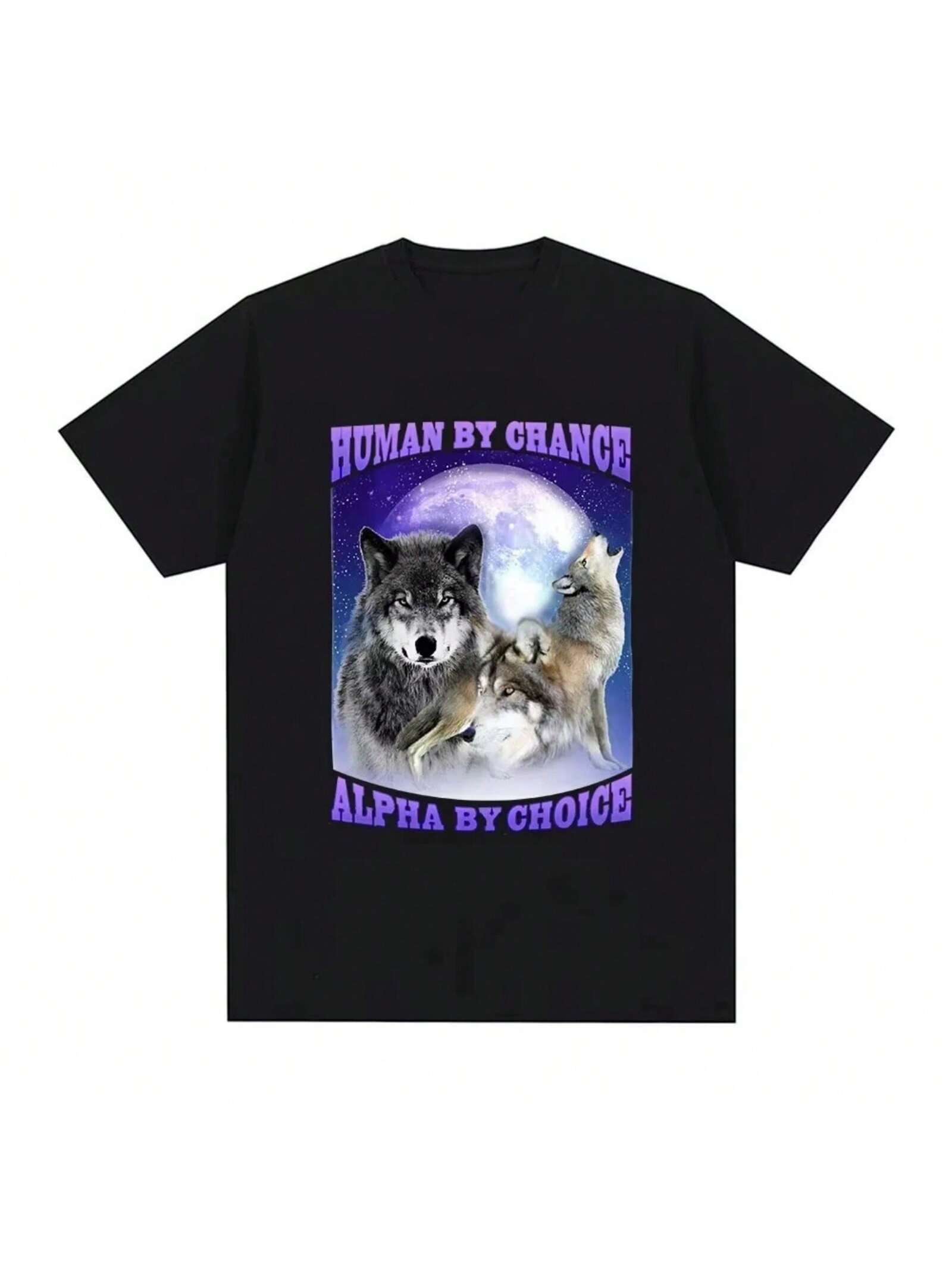 Human By Day Sigma By Night Funny Wolf Graphic T Shirt Men s Women Cotton Short Sleeve Oversized T-Shirts Summer Streetwear Tops S разноцветный