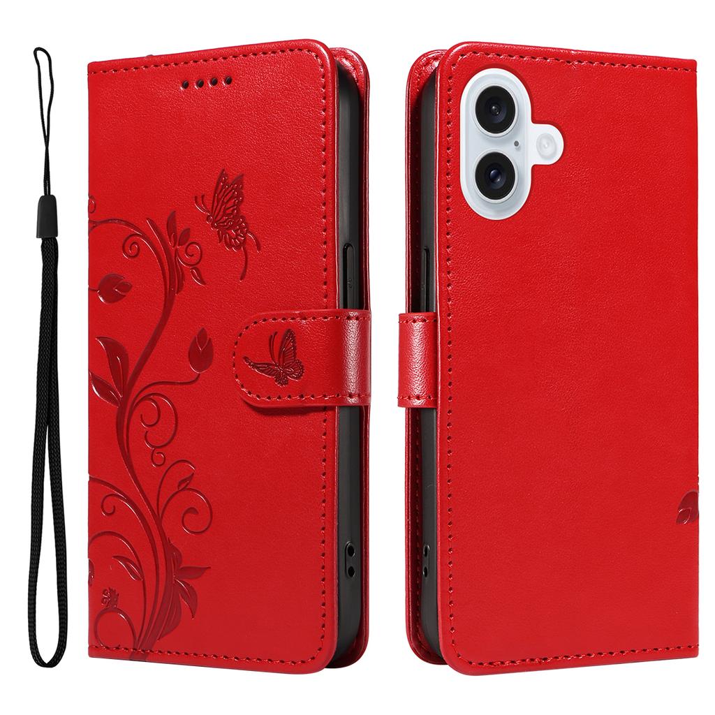 For iPhone 17 PU Leather Cases Flower Pattern Wallet Stand Phone Cover with Strap