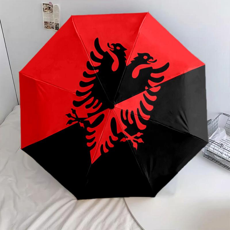 1 PC Automatic Folding Umbrella - Republic Albania Pattern Portable Foldable Design With 8 Ribs Christmas Birthday Gifts