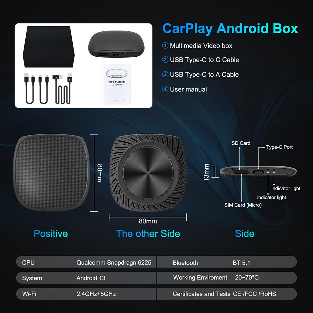 3 In 1 Android 13 New Carplay Adapter Wired To Wireless Carplay& Android Auto Cars Smart AI Box WIFI TF Card For Netflix Youtub