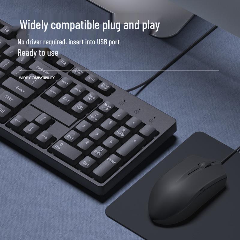 Xia Ke Silent Mechanical-Feel Wired Keyboard & Mouse Set for Desktop/Laptop Office Use