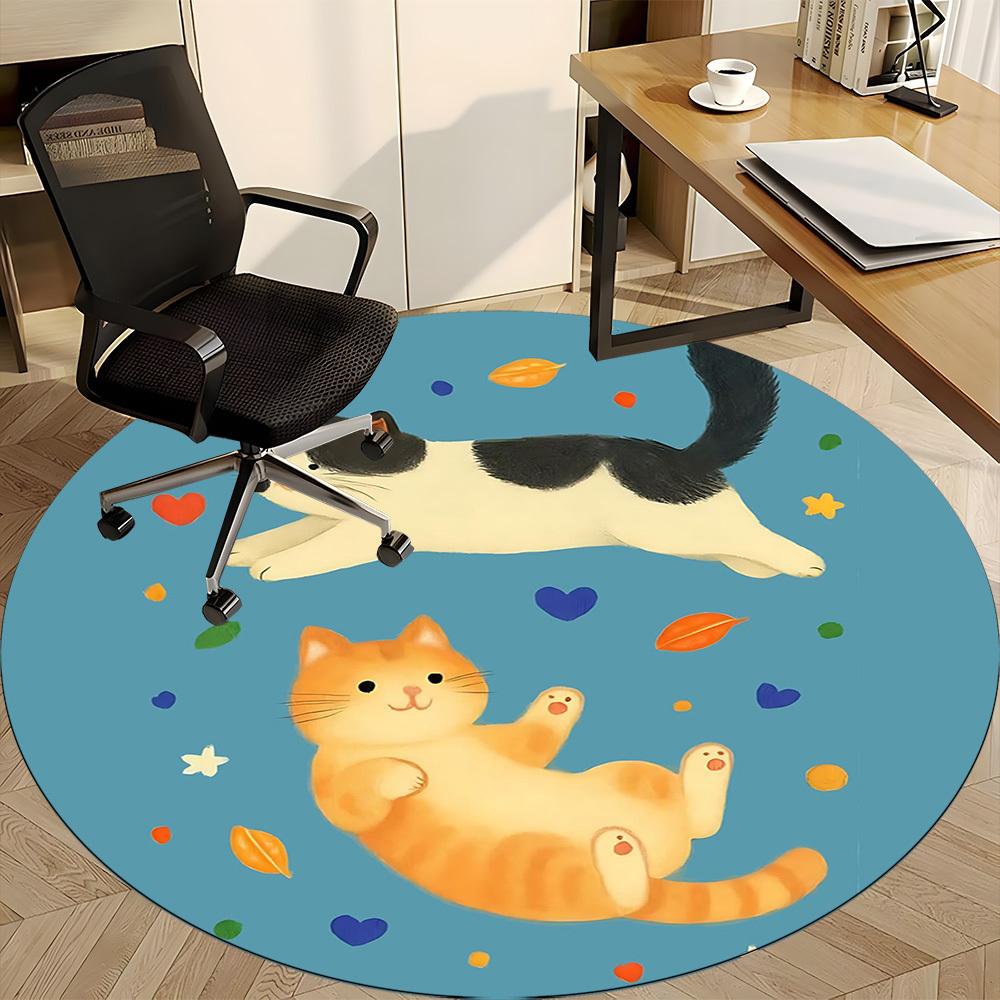 1PC Cats Pets Pattern Office Round Area Rug, Mat Suitable For Office, Under Office Chairs Bedroom Living Room Home Decor, Room Deco