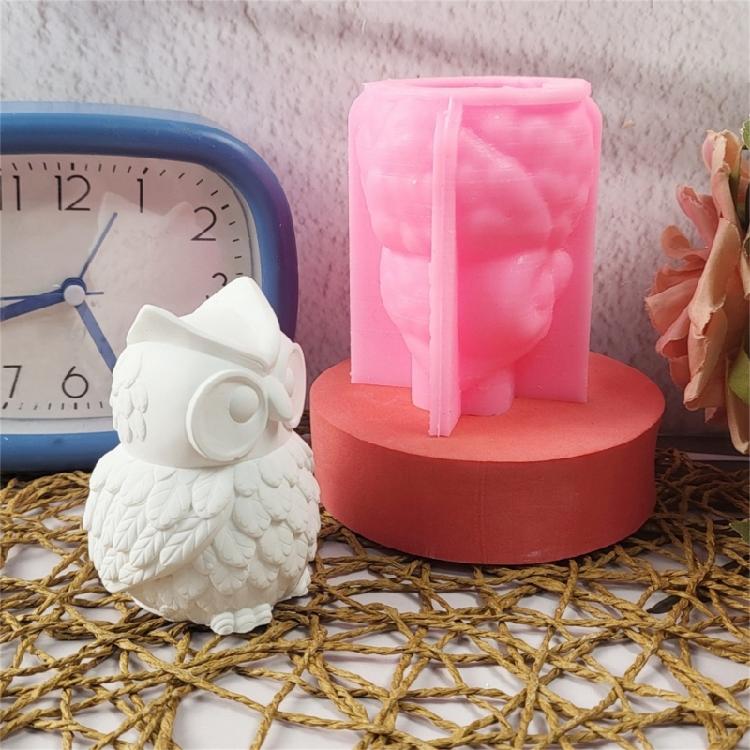 3D Owl Figurine Silicone Molds for Epoxy Resin Candle Soap Making Cement Gypsum Silicone Molds for Handmade Craft