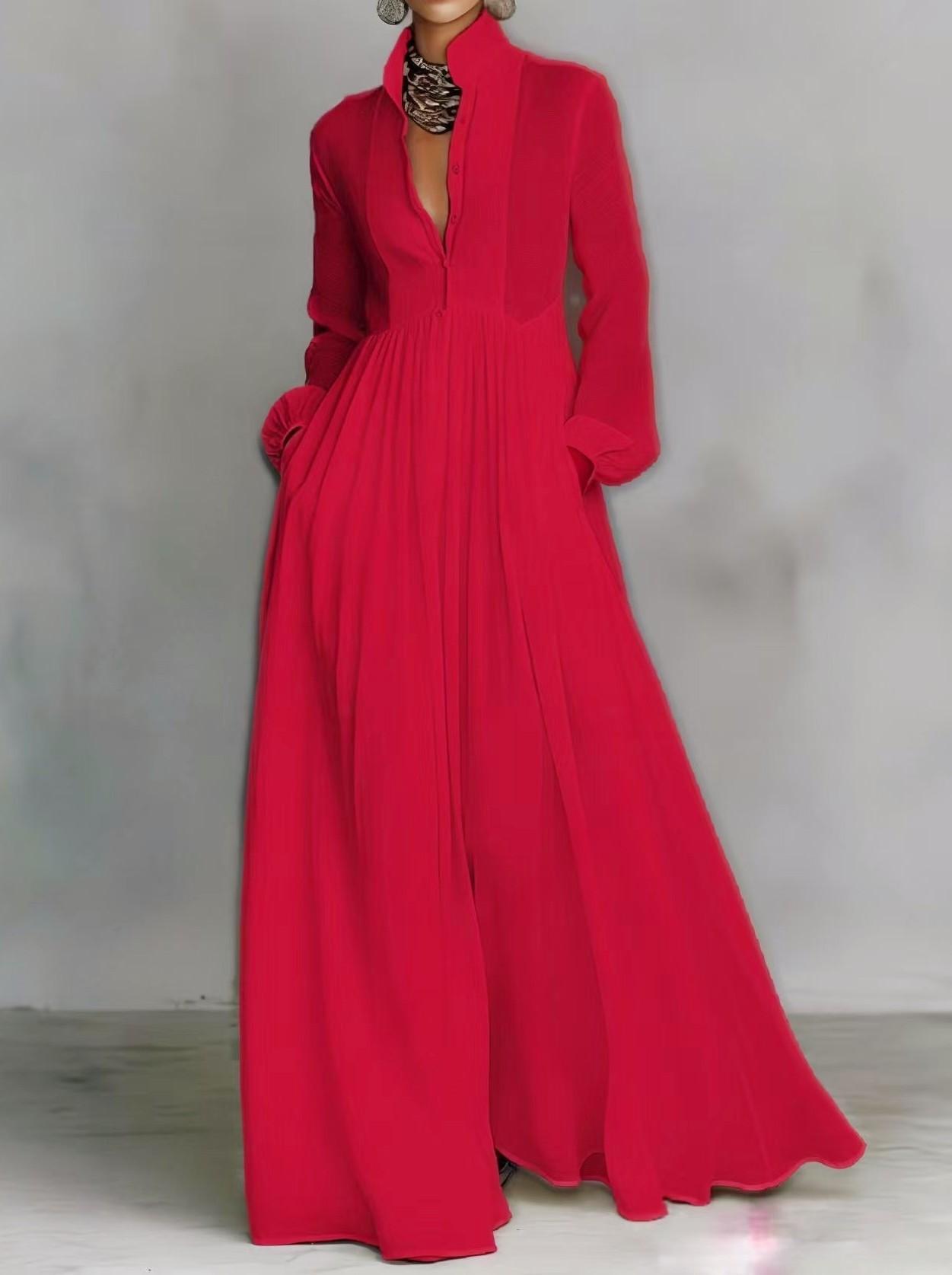 2026 European and American women s clothing, spring new women s clothing is fashionable and elegant, with a large pendulum and a long pleated dress fo XS
