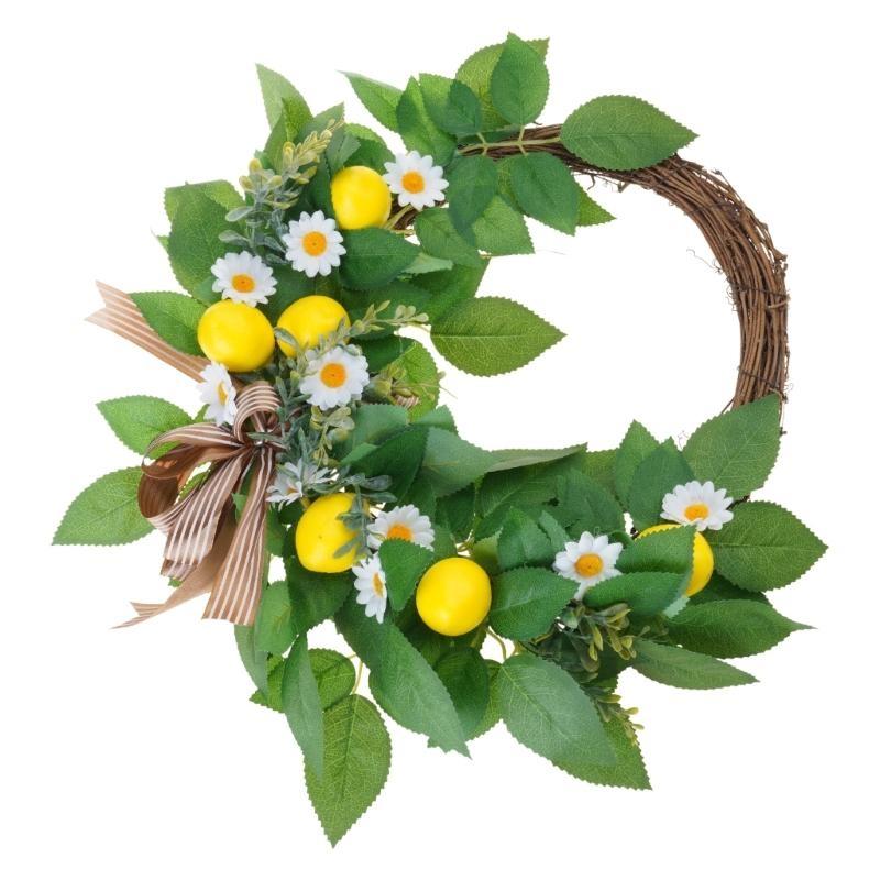 Artificial Flower Wreath with Lemon for Front Door, Spring Wreath for Front Door