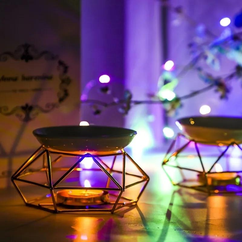 1pc Romantic Ceramic Tealight Candle Holder with Metal Oil Burner and Wax Warmer - Perfect for Relaxing and Meditation