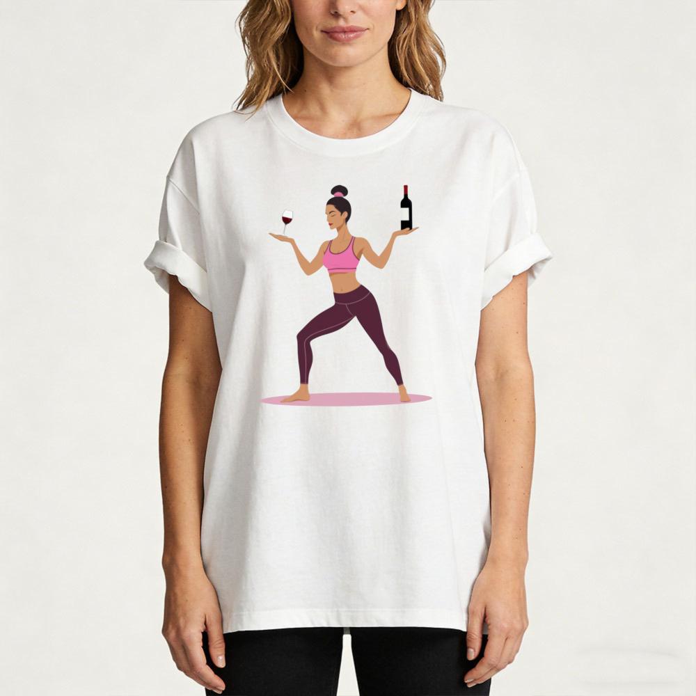 Yoga And Wine Humorous Shirt Cute Fitness Unisex TShirt Yoga Lover Gift Tshirt Workout And Wine Graphic Tee Summer Casual Tops